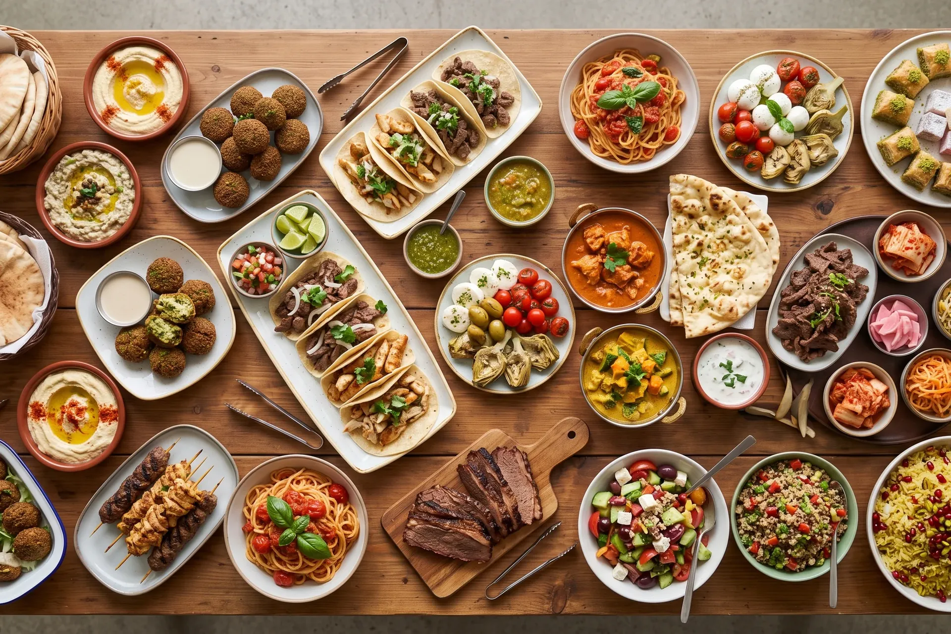 A spread of dishes from every Carthage Kitchen menu, laid out to build your own catering menu