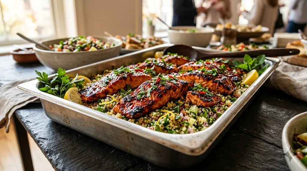 Harissa-Glazed Salmon — halal catering in Los Angeles · Carthage Kitchen