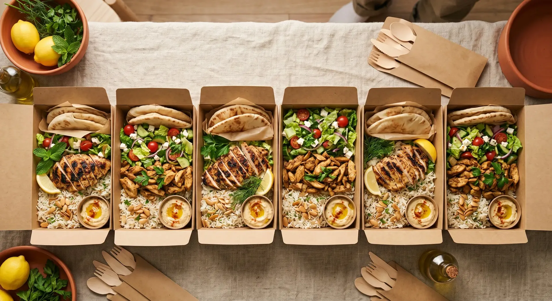 Boxed meals packed and labelled for delivery
