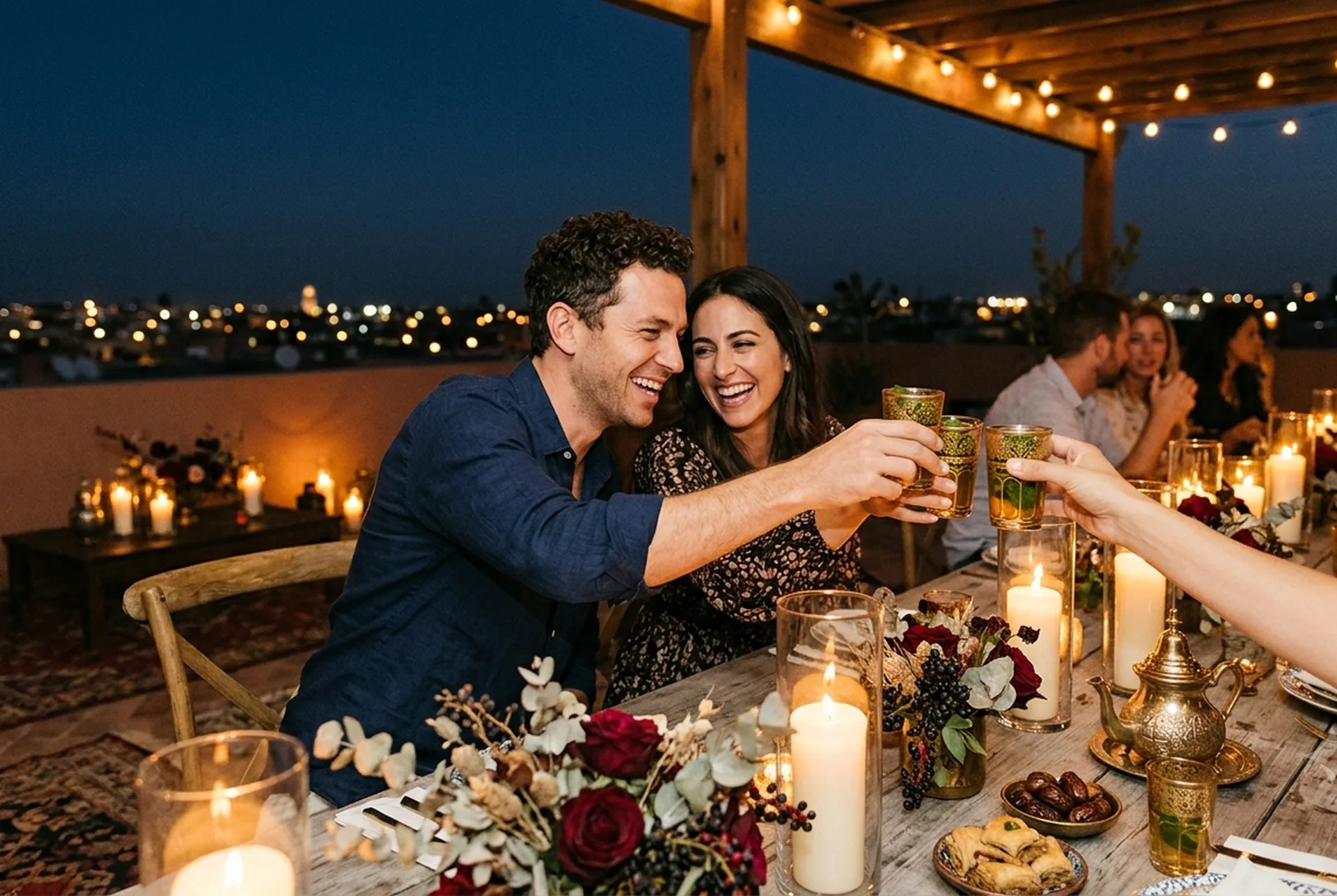 Candlelit private dinner toast