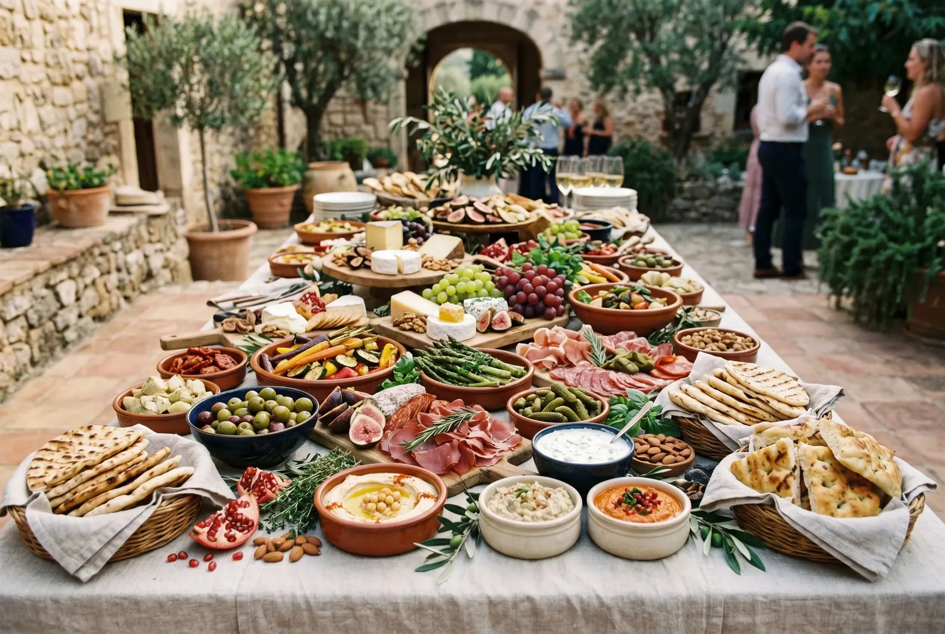 A catered spread laid out for service