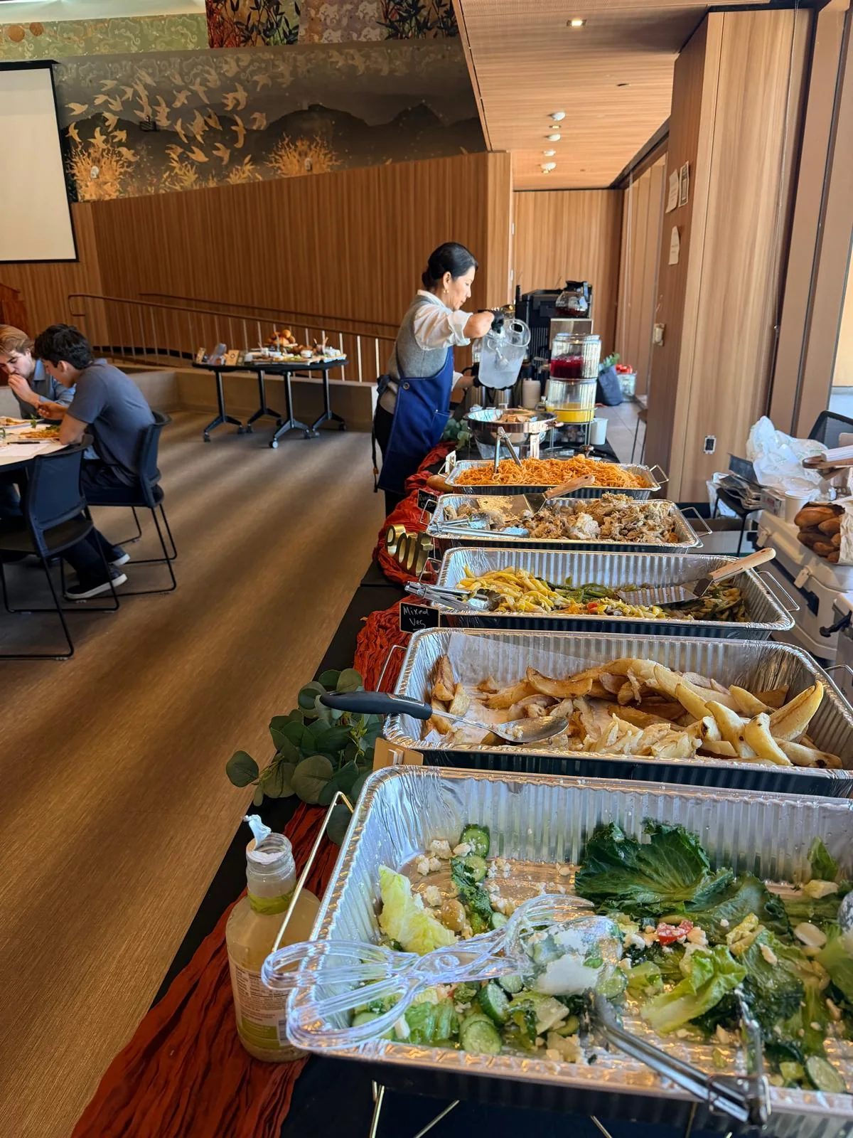 Mediterranean hot lunch buffet setup for LA County Public Defender